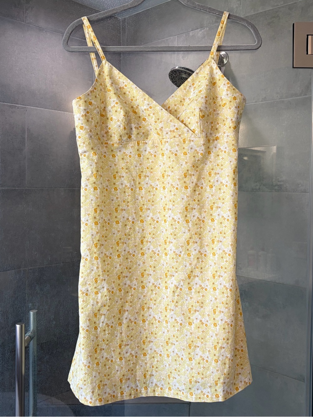 Yellow Floral Mini Slip Dress with Spaghetti Straps